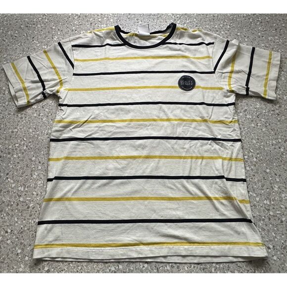 Zara's Men's‎ White Yellow Striped Short Sleeve T-Shirt Size Medium - Picture 1 of 6